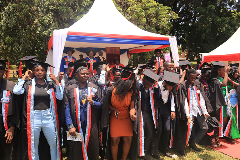 Photo of Hon. Mwebesa Francis Minister of Trade, Industry and Cooperatives presides over the 10th Graduation Ceremony at MTAC Nakawa